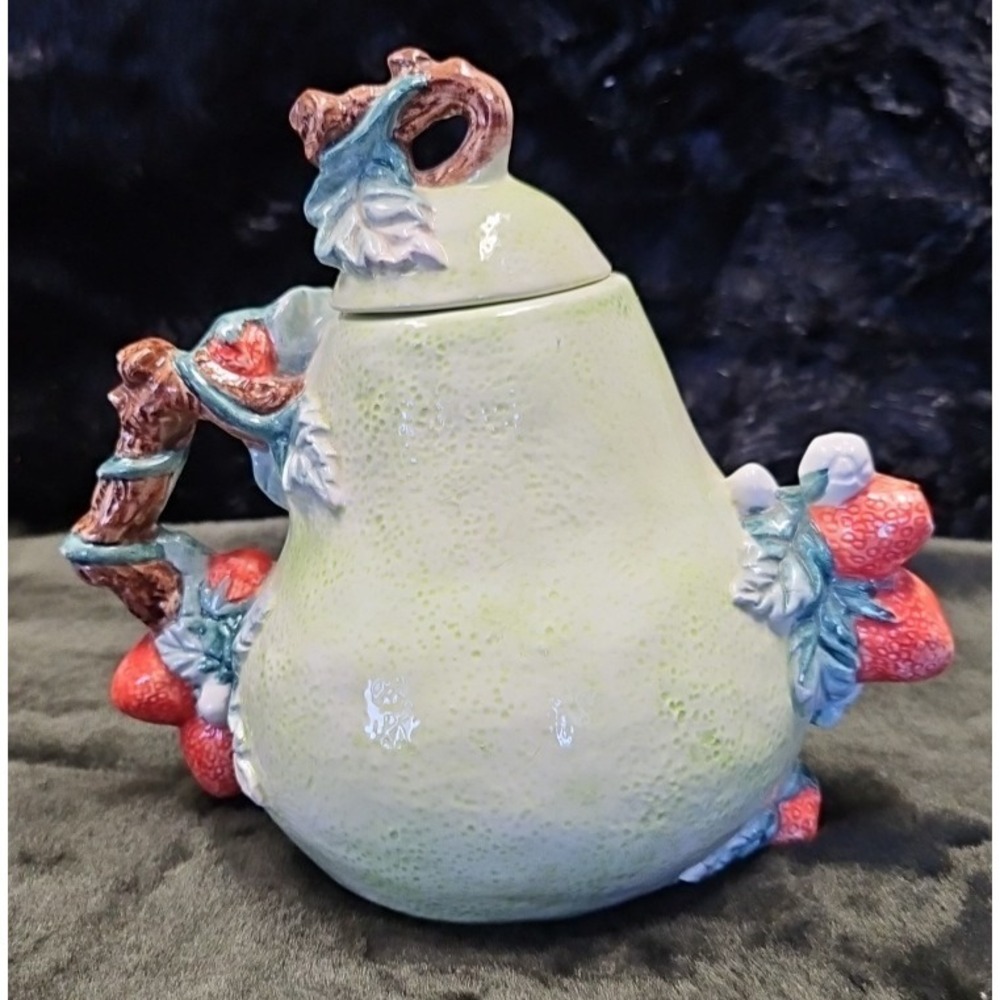 Heritage Mint Ltd. Pear & Strawberry Ceramic Kettle Cottagecore Teapot